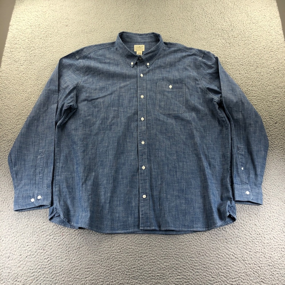 LL Bean Shirt Mens 2XL Blue Chambray Tradition Fit Comfort Heritage Untucked